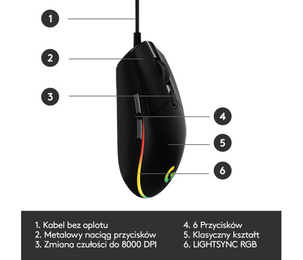 LOGITECH G102 Lightsync Gaming Mouse czarna 910-005823 - 574603 - zdjęcie 11